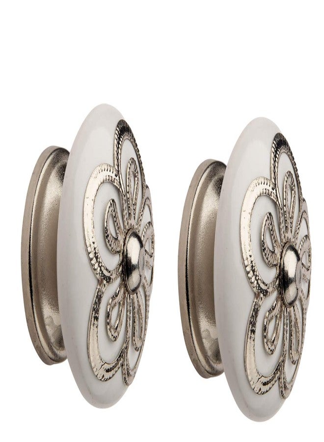 HOBKNOBS Ceramic White Nickel Plated Cabinet/Draw Knob with Ornate Flower Top, (2)... - Image 1